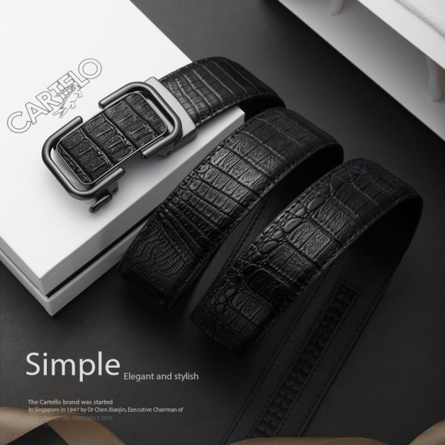 Cartelo Auto‑Lock Black Genuine Leather Belt  MPD10511